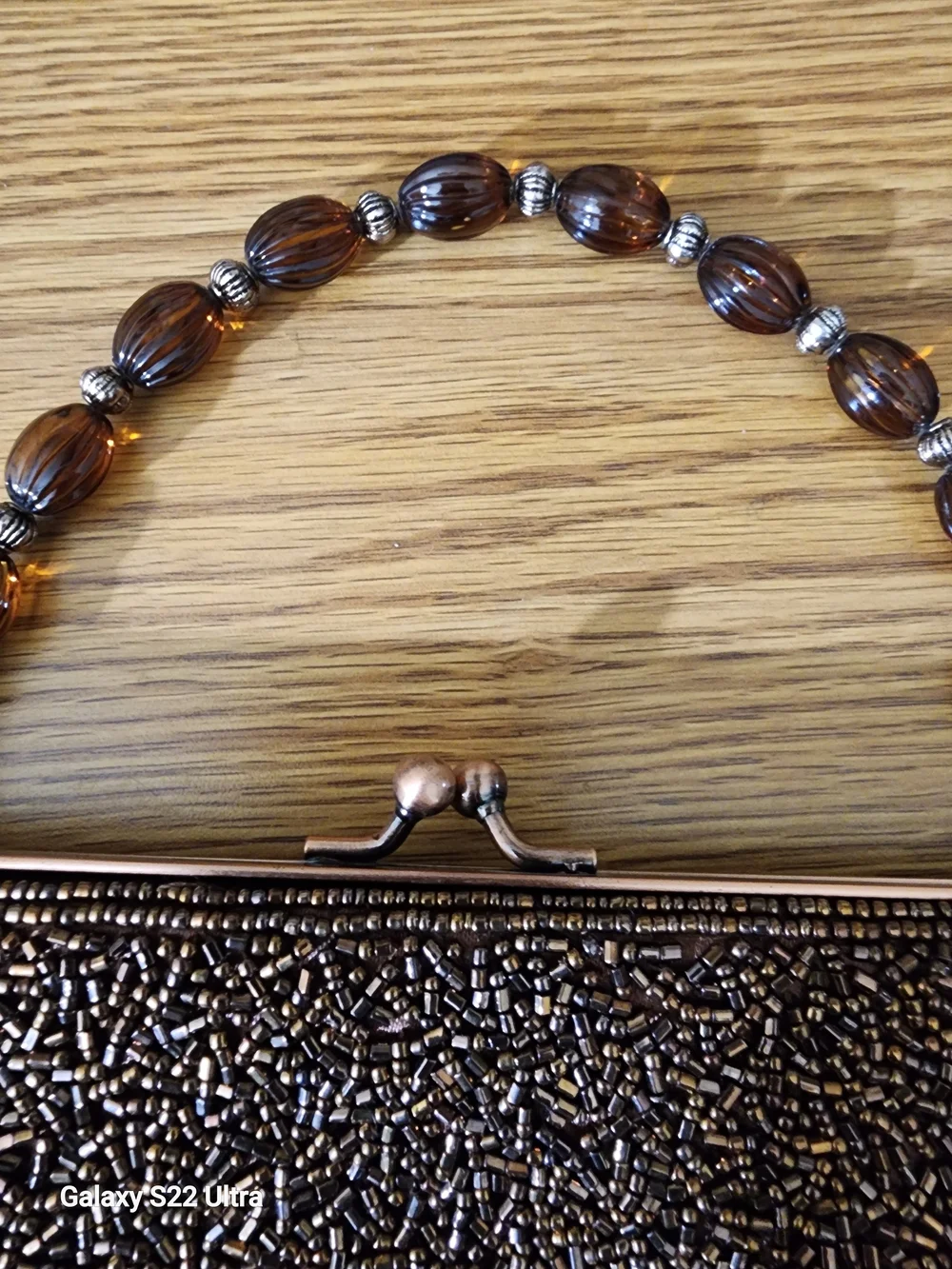 Beaded Brown Evening Clutch with Bead-Handle Accent